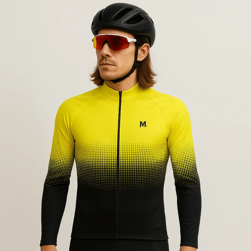 Men's Yellow Gradient Long Sleeve Cycling Jersey