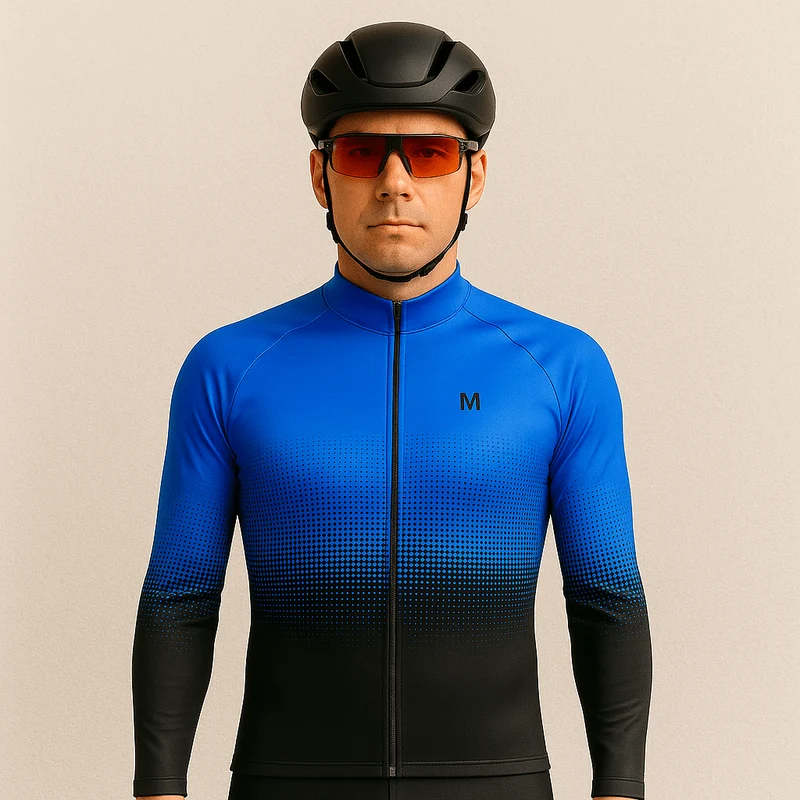 Men's Blue Gradient Long Sleeve Cycling Jersey