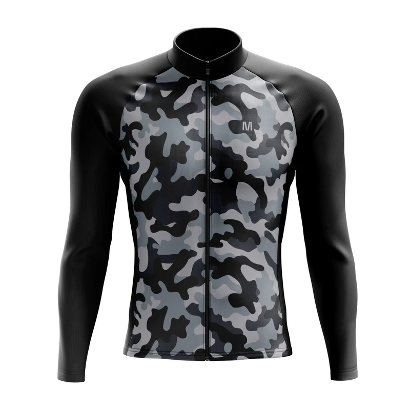 Men's Grey Camo Long Sleeve Cycling Jersey