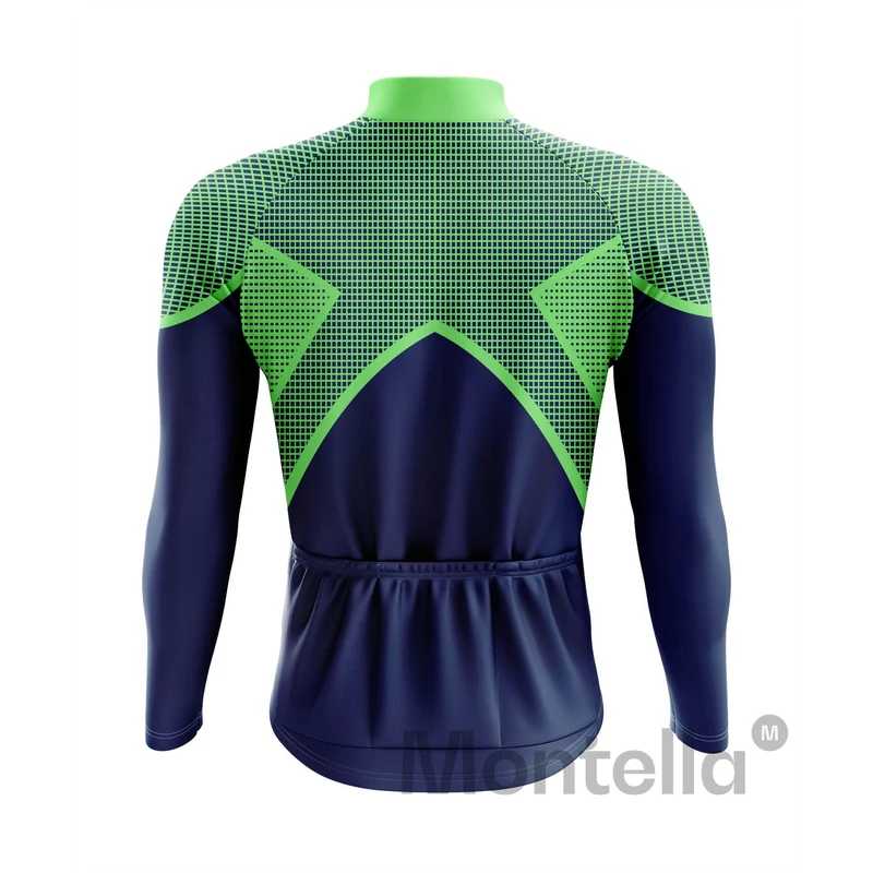 Men's Blue Green Long Sleeve Cycling Jersey