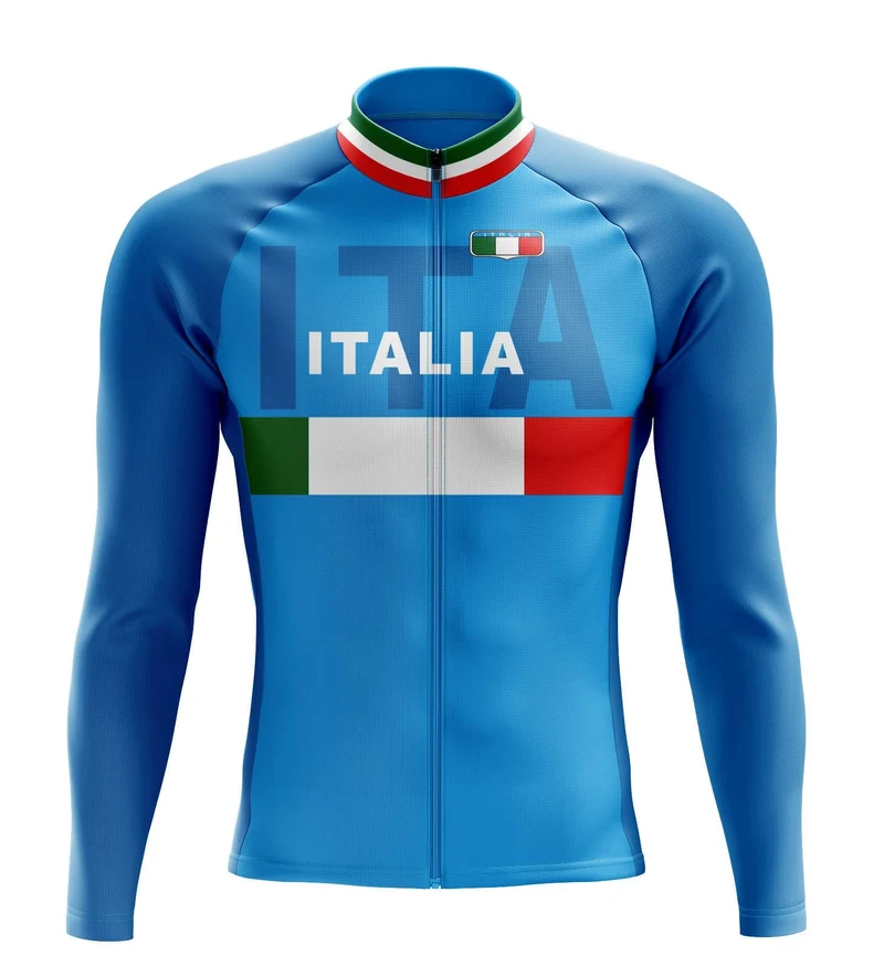 Italia Blue Long Sleeve Cycling Jersey