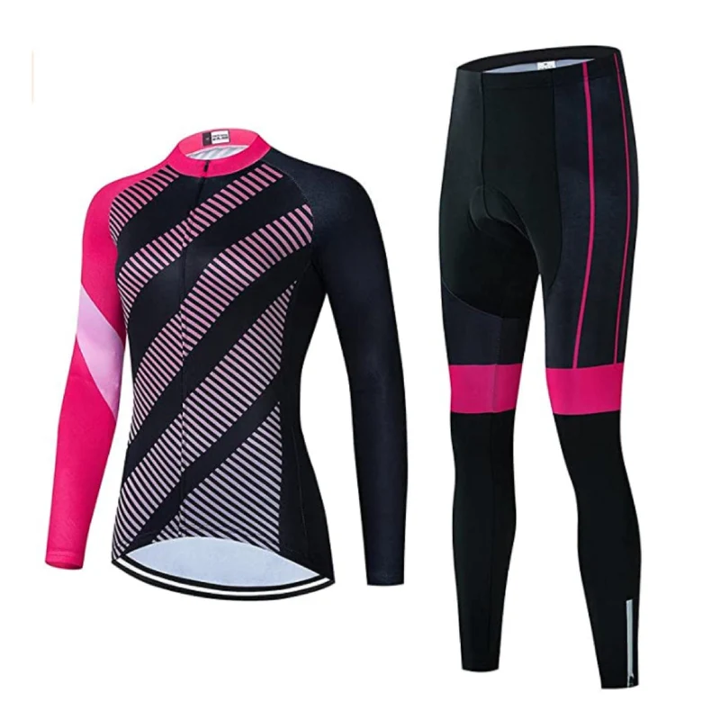 Women's Pink Black Long Sleeve Cycling Jersey or Pants