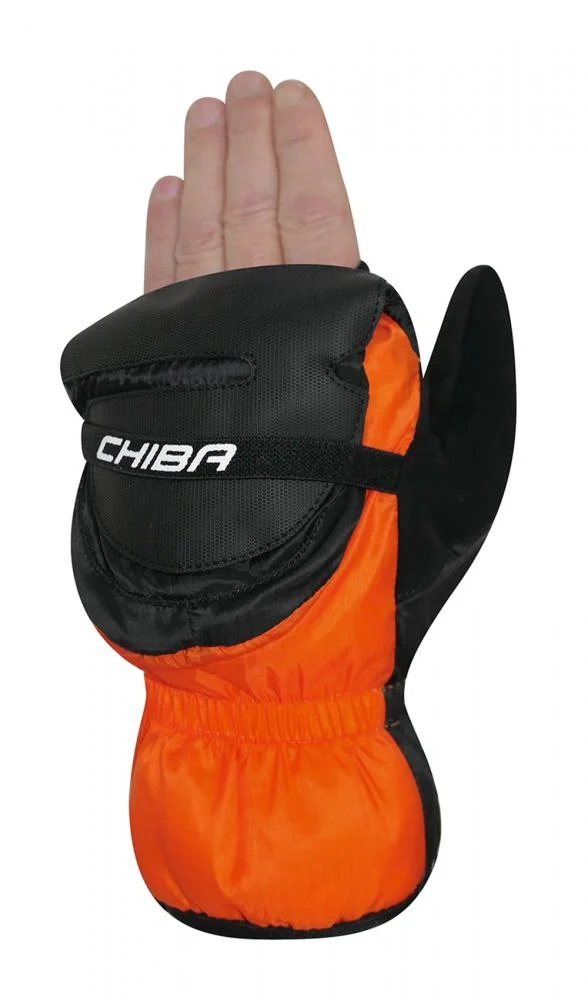 CHIBA Thermo Overflap - Radhandschuhe XL orange, winddicht & warm mit Klapp-Überzug