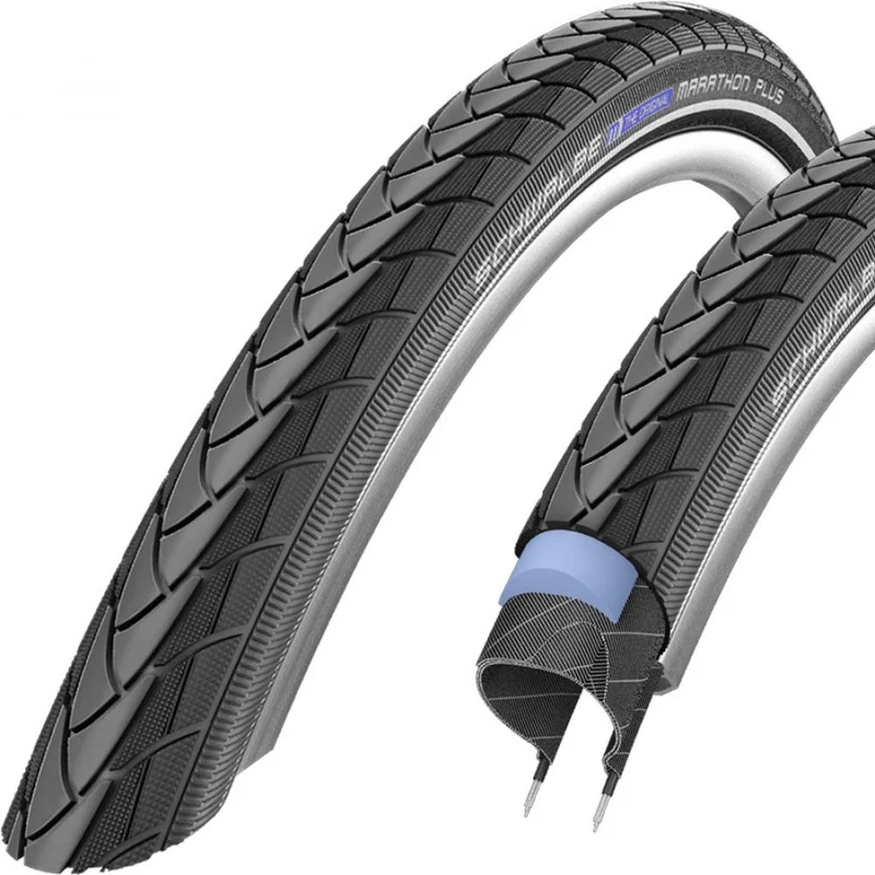 Schwalbe MARATHON PLUS 28x1.50 + 2x DV17 Schlauch + Reifenheber + Reflexband