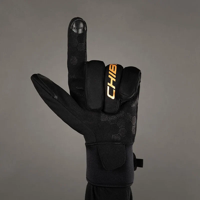 Chiba Classic Winter Fahrradhandschuh Schwarz/Gold Gr. S - winddicht, Thinsulate-gefüttert, Touch-Sensor, Softshell & Mikrofaserhandfläche