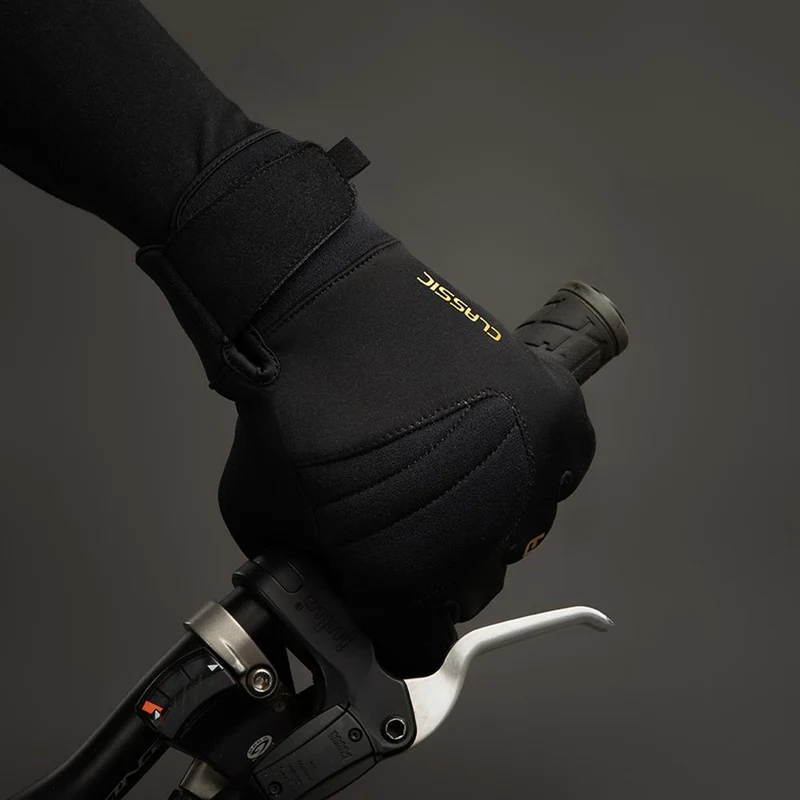Chiba Classic Winter Fahrradhandschuh Schwarz/Gold Gr. S - winddicht, Thinsulate-gefüttert, Touch-Sensor, Softshell & Mikrofaserhandfläche