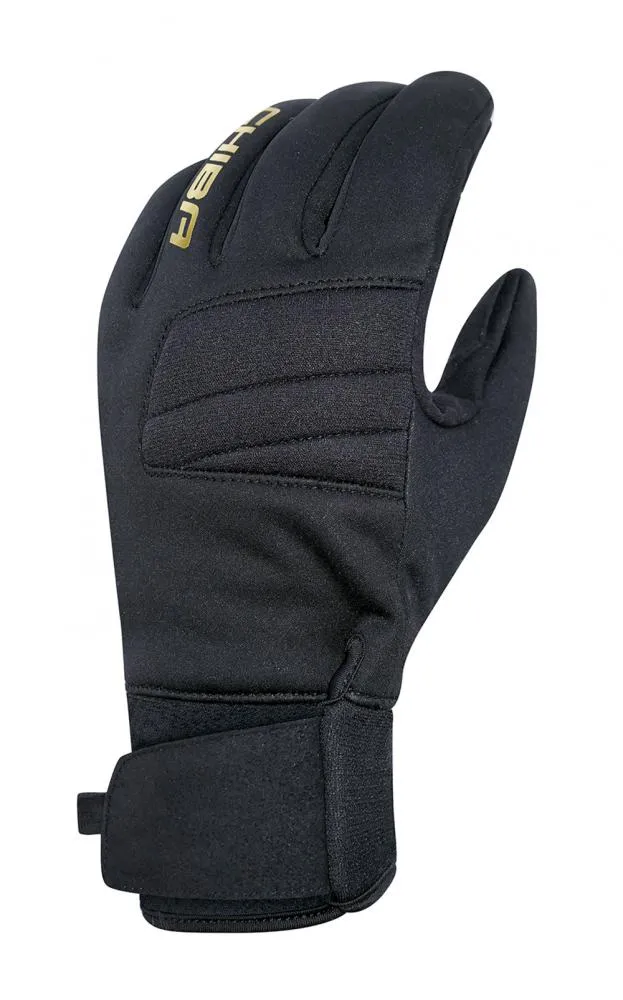 Chiba Classic Winter Fahrradhandschuh Schwarz/Gold Gr. S - winddicht, Thinsulate-gefüttert, Touch-Sensor, Softshell & Mikrofaserhandfläche