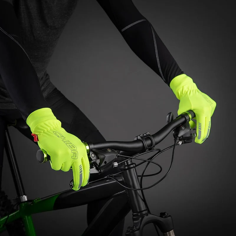 CHIBA Thermofleece - Radhandschuhe neongelb, atmungsaktiv, Touchfunktion, Größe L