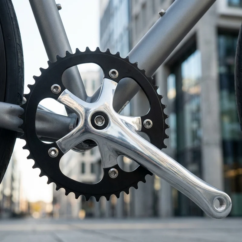M-WAVE Kurbelgarnitur für Single Speed Alu poliert 165mm schwarzes Kettenblatt 1/2"x1/8" 46Zähne