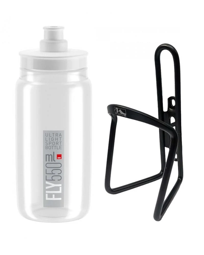 Elite Trinkflasche klar grau plus M-Wave Flaschenhalter schwarz