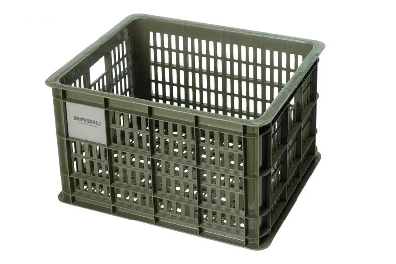 Basil Fahrradkiste M 29,5L Grün  Nachhaltige Kunststoffkiste für Damen- und Herrenfahrräder, 45x35x25 cm