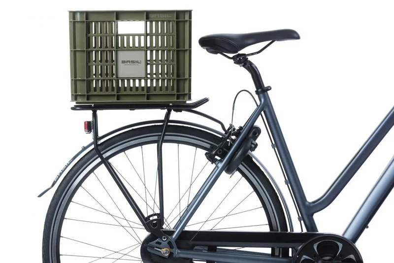 Basil Fahrradkiste M 29,5L Grün  Nachhaltige Kunststoffkiste für Damen- und Herrenfahrräder, 45x35x25 cm