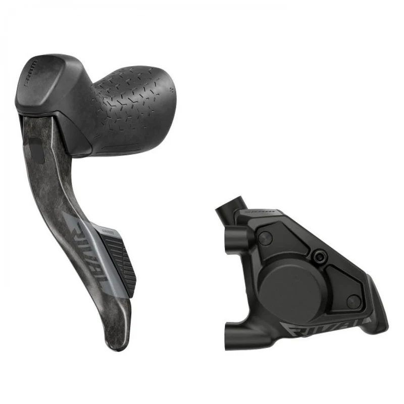 SRAM Scheibenbremse Scheibenbremse "Rival AXS E1"nHydraulisch - mit Schalthebel für Flat Mount schwarznBremshebel Carbon Schalthebel Kunststoff Edelstahl Kleinteile kabellos mit Airea Funkstandard programmierbar über die AXS App mit Griffweiteneinstellung