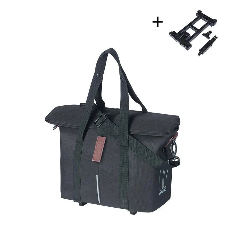 Basil Adapterplatte City MIK 2.0-KF-Hook Einzeltasche 11 Liter - wasserabweisende Fahrrad-Handtasche mit MIK- & Klickfix-Adapterplatte - Reflektor 19x30 5x26 5 cm - Fahrradhandtasche