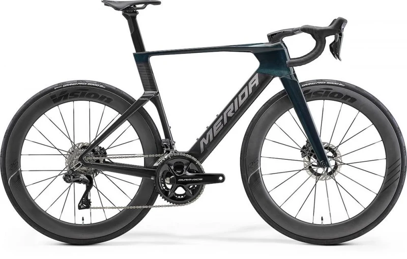 Merida REACTO TEAM Aero-Rennrad Carbon - Größe S, Halo Green UD Slate Grey, Shimano Dura-Ace Di2, Vision Metron 60 RS